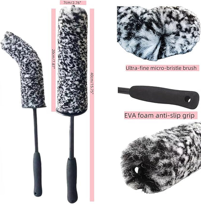 DEKADONS 4PCS Wheel Brush Kit for Cleaning Wheel and Tire, Wheel and Rim Brush, Car Detailing Brushes, 360 Degree Bendable & Durable Car Wheel Rim Cleaner Brush Set (Red&Grey)
