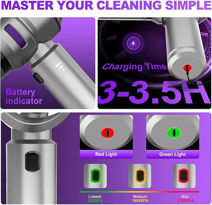 KedeeSparkle Handheld Car Vacuum Cleaner, 4-in-1 Cordless Vacuum Cleaner, 22000PA High Power Portable Car Vacuum with Brushless Motor, for Home, Office, Camping (Silver Purple)