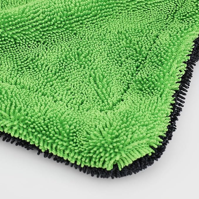1200GSM Microfiber Car Drying Towel, Double-Twist Loop, Ultra-Absorbent, Quick-Dry, Lint- & Streak-Free, Scratch-Safe, for Car Wash & Detailing (1 Pack) (Dark Grey & Green, 16" x 24")