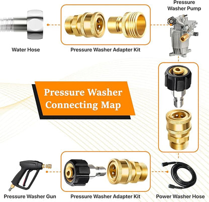 Twinkle Star Pressure Washer Adapter Set, Quick Disconnect Kit, M22 14 mm Quick Connect Swivel to 3/8'' Quick Connect Fittings, 3/4" to Quick Release