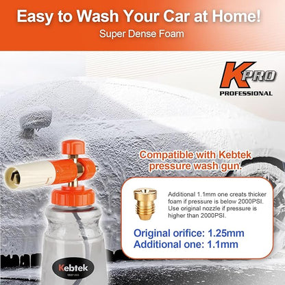 Kebtek Short Pressure Washer Gun with Foam Cannon 5200 PSI, 1/4” Quick Connect Snow Foam Lance for Car Washing Heavy Duty Brass with 5PCS Nozzle Tips and M22-15mm Connector