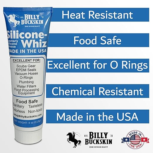 1oz Silicone-Whiz Food Grade Silicone Grease for O Rings - Lubricate Gasket, Mixer, Belts, Food Processing Equipment - Waterproof Plumbers Grease for Commercial & Domestic Use by Billy Buckskin