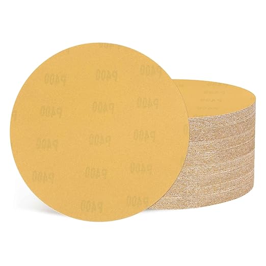 Kozelo 50 Pcs Sanding Discs 8-7/8 Inch 400 Grit Hook and Loop Random Orbital Sandpapers Suitable for Drywall Sander Wood Metal Furniture, Yellow
