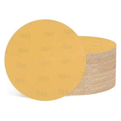 Kozelo 50 Pcs Sanding Discs 8-7/8 Inch 400 Grit Hook and Loop Random Orbital Sandpapers Suitable for Drywall Sander Wood Metal Furniture, Yellow