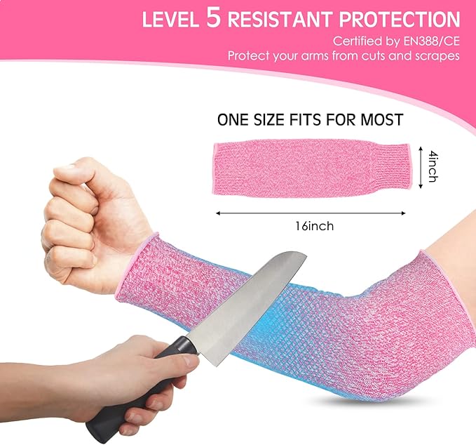 Geyoga 2 Pairs Arm Sleeves Guards Arm Protectors for Thin Skin and Bruising Protective Cut Resistant Sleeves for Men Women(Large,Hppe,Gray, Pink)