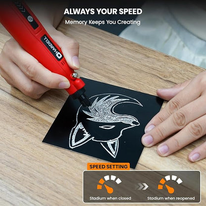 HARDELL Cordless Rotary Tool, 5 Speed Rechargeable Engraving Pen - Electric Engraving Tool for 60+ Surfaces - Beginner Friendly with 37 Accessories, Ultimate Engraving Pen Kit for Artists & DIYers