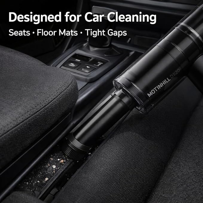 Handheld Vacuum Cordless with High Power Suction, Car Vacuum Portable Cordless, 3-Speed Control Mini Car Vacuum Cleaner for Car, Home & Office, USB-C Rechargeable, Transparent Black – D120