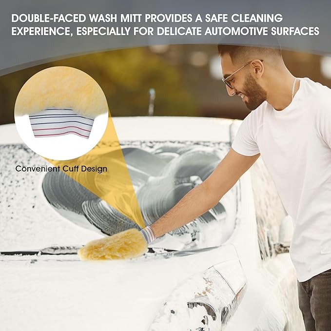 SM Arnold Spun Gold™ Professional Car Wash Mitt 2-Pack - Durable, Scratch-Resistant, 8" x 11", Lorene Synthetic Fibers | for Auto Detailing, Cleaning Supplies, Vehicle Care & Maintenance