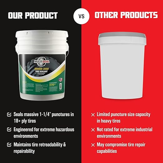 MULTI SEAL ARMOR 3500 - Our Highest Grade Industrial Tire Sealant Designed for The Most Hazardous & Extreme Operating Environments, 5-Gallon Pail with Pump