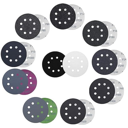 72PCS 5 Inch Sanding Discs Hook & Loop Sandpaper 80/120/180/240/400/600/1000/2000/3000 Grit Orbital Wet Dry Sandpaper with 2PCS Interface Pads for Automotive Wood Metal Polishing