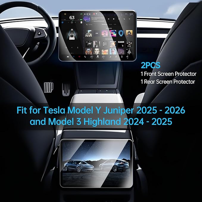 DGXWLLW Screen Protector for Tesla Model Y Juniper 2025 2026 Model 3 Highland 2024 2025 with Alignment Kit Front Back Tempered Glass Touch Screen Protective 9H Hardness Anti Glare Fingerprint HD Clear