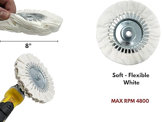 LINE10 Tools 8-inch Airway Buffing Wheel Kit with Three-Step Compound and Angle Grinder Buffer Extension Adapter for Polishing Hard Metals