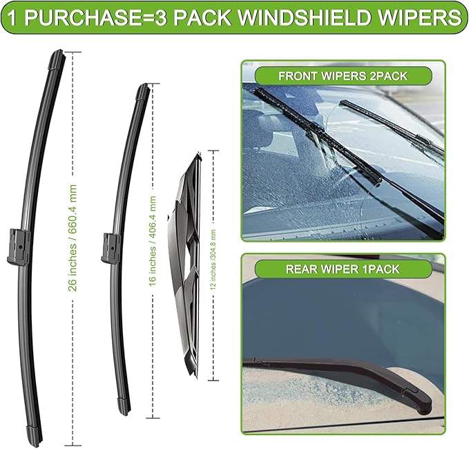 PARRATI® Windshield Wipers for Subaru Impreza 2017-2023,26"+16" Front and 12" Rear,OEM Replacement Wiper Blades,Quiet & Streak-Free(Set of 3)