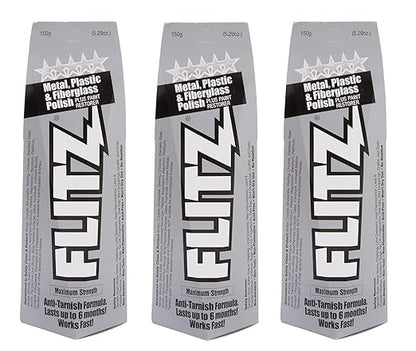 Flitz Multi-Purpose Metal Polish Paste - 5.29oz Tube of USA-Made Chrome Polish - Works on Stainless Steel, Aluminum, Plastic, Jewelry and Cars - Non-Abrasive Cleaner & Rust Remover (3 Pack)