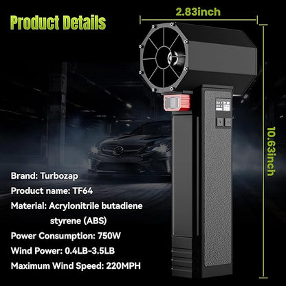 Oversize Turbo Dryer Blower for Car, 220MPH/420CFM Portable Cordless Leaf Blower, Maximum Power 750W & 3.5 LB Thrust for Patio Cleaning, Lawn Careand Car Drying