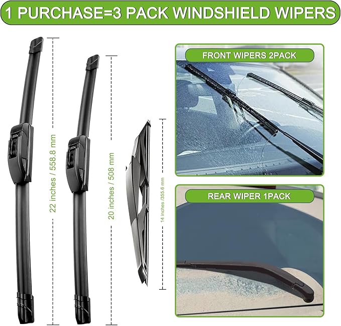 PARRATI® Windshield Wipers for Scion xB 2008-2015,22"+20" Front and 14" Rear,OEM Replacement Wiper Blades,Quiet & Streak-Free(Set of 3)
