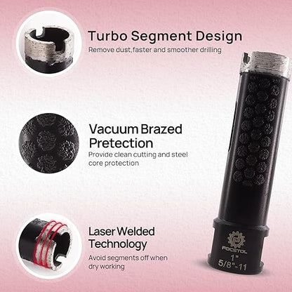 Diamond Core Drill Bit - FOCSTOL 1''(25mm) Laser Welded Hole Saw for Dry or Wet Drilling Granite Marble Concrete Quartz 5/8''-11 Thread