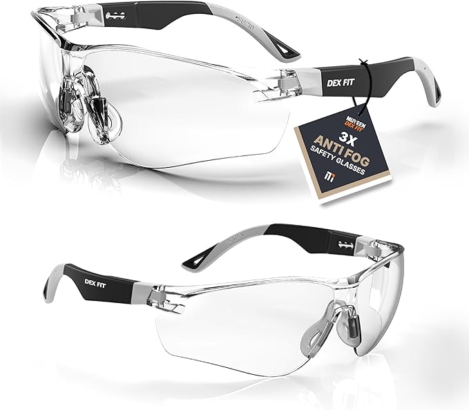 DEX FIT Safety Glasses SG210, Z87 Eye Protection, 3X Anti-Fog & Scratch Resistant, Adjustable (N Grey)