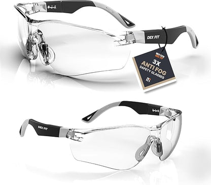 DEX FIT Safety Glasses SG210, Z87 Eye Protection, 3X Anti-Fog & Scratch Resistant, Adjustable (N Grey)