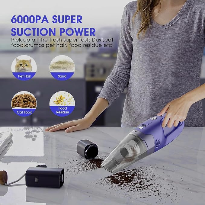 YOOHI Handheld Vacuum Cordless Rechargeable – 6000Pa Mini Hand Held Vacuum, LED Light, 20–25 Mins Runtime, USB Charging, 500ML Cup – Lightweight Small Vacuum Cleaner Cordless for Car/Office/Home