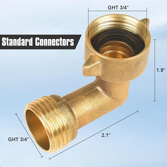 2Pack 90 Degree Hose Elbow - RV & Garden Faucet Adapter, 3/4" Solid Brass, Hose Adapter for RV Water Hookups Residential Outdoor Faucets