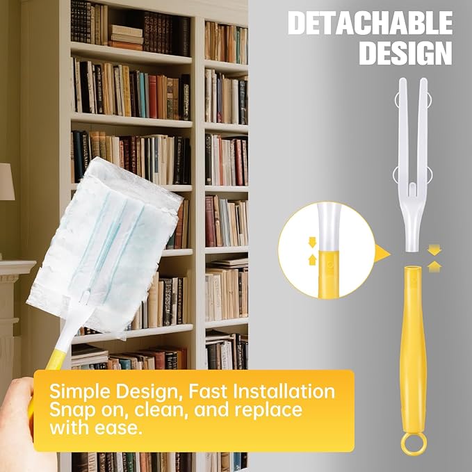 4PCS Replacement Dust Handles Stick Only Compatible with Swiffer Duster Handle Extendable Duster Mop Wand for Cleaning Car Blinds Furniture Electronics(4, Yellow & White)
