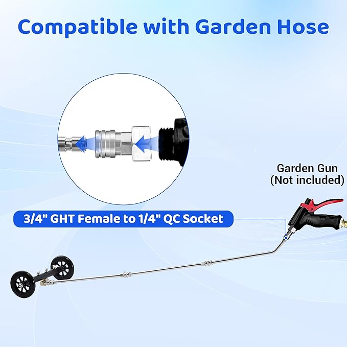 Tool Daily Undercarriage Pressure Washer Attachment 16 Inch, Dual-Function Undercarriage Cleaner for Power Washer and Garden Hose, Under Car Wash Water Broom with 3 Pieces Extension Wand, 4000 PSI