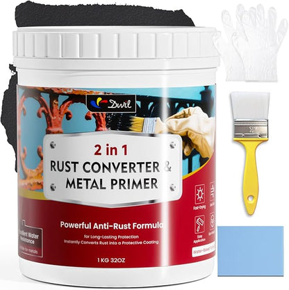 DWIL Rust Converter for Metal, 2 in 1 Rust Converter Paint and Primer, Converts Rust to Long-Lasting Protective Coating, Anti Rust and Rust Prevention Paint, No Sanding or Primer Needed, Black, 32 oz
