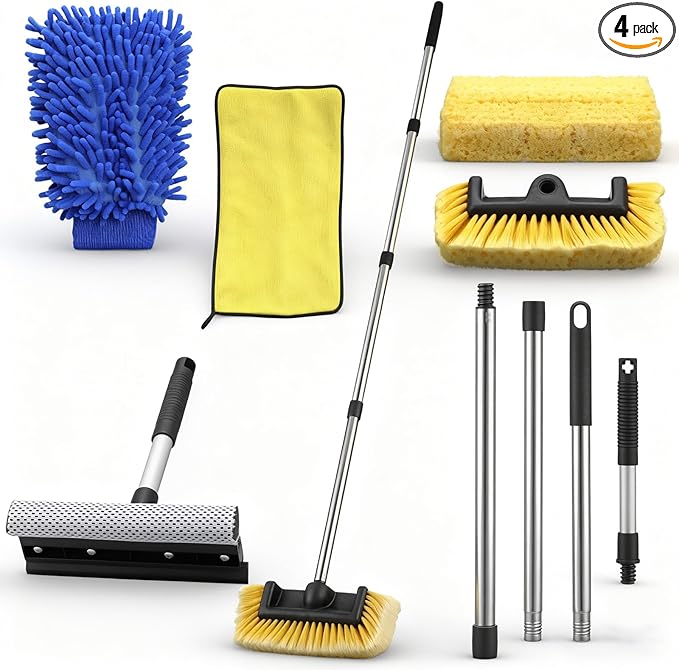 LemonRoad 65'' Five-Sided Car Wash Brush with Long Extendable Handle, Scratch-Free Soft Bristles Car Cleaning Wash Mop Kit, Universal for Truck RV SUV Boats Floors