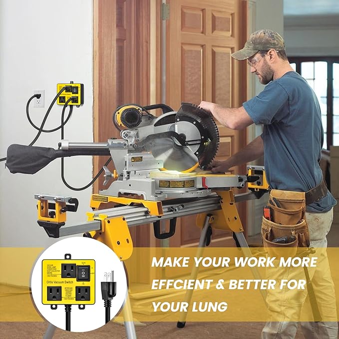 Automatic Vacuum Switch, Ortis Vacuum Switch for More Power Tools, Delay Vacuum On/Off to Prevent Circuit Overload and Tripping, Keep Your Workplace Cleaner, Better for Your Lung