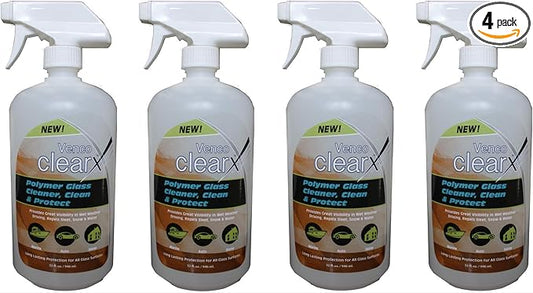 Venco Clear X - Polymer Glass Cleaner, Cleans and Protect (32oz Bottles, 4 pack – 1Gl per Box)