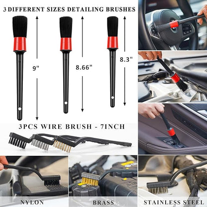AUTODECO 40Pcs Car Wash Detailing Kit Cleaning Kits with Foam Gun Sprayer Vacuum with Long Cord Drill Brush Large Wash Mitt Towels Complete Interior Exterior Car Washing Supply Set Black