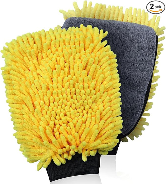 Premium Car Wash Drying Mitt, Car Wash Mitt Scratch Free, Car Sponge Wrapped in Soft, Machine Washable (2Pack) (Yellow)