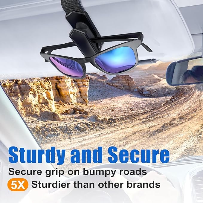 Veharvim Sunglass Holder for Car (One-Handed-Operation, Gentle & Secure Hold, Silicone Padded, Universal Fit, Metal Clip) Visor Sunglass Holder Clip,Visor Sunglass Holder Car (Black, 1 Pack)