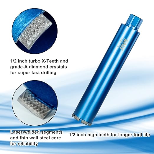 SALI Wet Diamond Core Drill Bits 2-1/4"/57mm Diameter, 15"/380mm Drilling Depth Concrete Core Drill Bit, 1-1/4-7" Thread Core Bit Turbo Laser-Welded Segments with Rebar, Brick, Block, Masonry, Stone