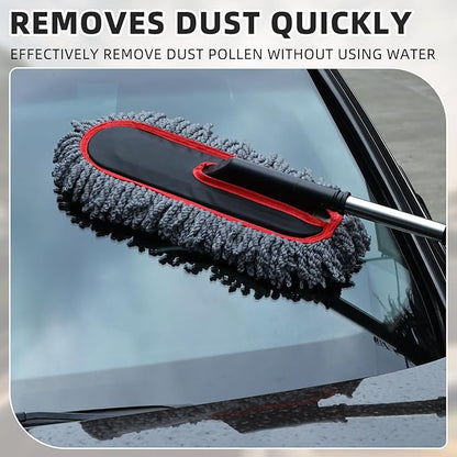 Tanlade 4 Pack Microfiber Car Duster Exterior Scratch Free with Extendable Handle Auto Duster Exterior Cleaning Dust Tools for Car Brush for Cars Truck Bike RV Boats Motorcycle (Gray with Red Edge)