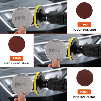 ISINFLASH Car Headlight Restoration Kit, 3 Easy Steps to Restore Sun Damaged Automotive Headlights Lens, Polish Restorer Cleaner Tool DIY Polishing, Sanding Discs, Scouring Pads for Electric Drill