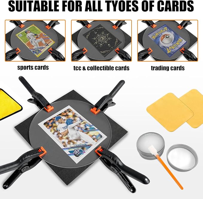 COARVXA 267 Pcs Card Care Clean Kit,Trading Card Cleaning Kit with Fixing Jig and EVA Shaping Foam, Suitable for PSA Rated Baseball Football Basketball Sports Cards Card Care (Orange)