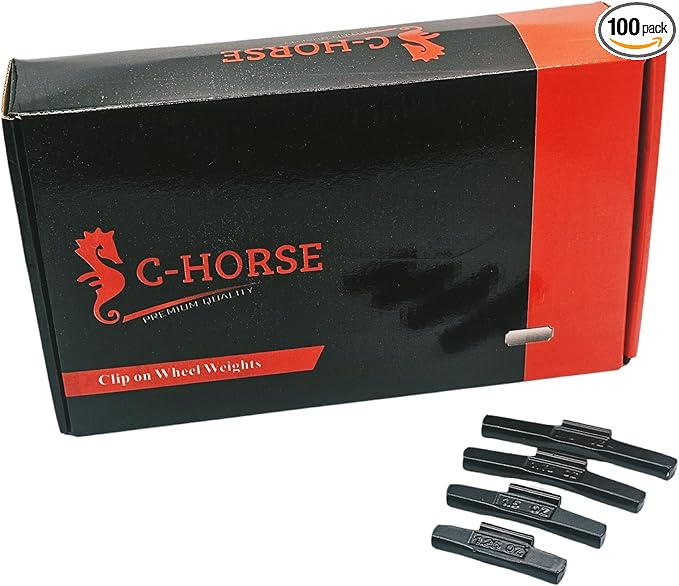 C-HORSE 100Pcs AW Series Clip on Wheel Weights Black Coated Assortment for Hammer Type Rim Balancers, 1.25oz, 1.50oz, 1.75oz, 2.0oz, 25pcs for Each Size Fit for Steel Wheel (AW Style, 1.25-2)