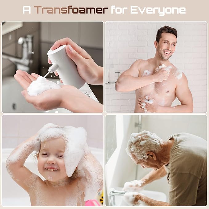Airversa Electric Foaming Shampoo Dispenser with Hair Scalp Massager Brush 1100mAh IPX8 Shampoo Foamer for Woman Men Baby Kid Dog Cat ES1-Black Kit