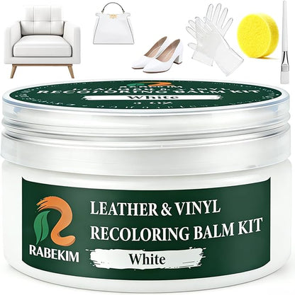 RABEKIM White Leather Repair Kit, Leather Recoloring Balm – Restore & Repair Faded Leather on Couches, Car Seats, Shoes & Furniture | Leather Color Restorer & Conditioner | Easy DIY Application