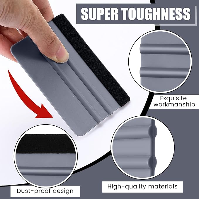 Lasnten 50 Pcs Plastic Vinyl Squeegee 4 Inch Felt Edge Squeegee for Car Window Windshield Glass Cleaning Tool Vinyl Scraper Decal Applicator Tool with Black Fabric Felt Edge (Gray)
