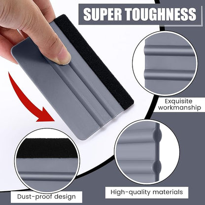 Lasnten 50 Pcs Plastic Vinyl Squeegee 4 Inch Felt Edge Squeegee for Car Window Windshield Glass Cleaning Tool Vinyl Scraper Decal Applicator Tool with Black Fabric Felt Edge (Gray)