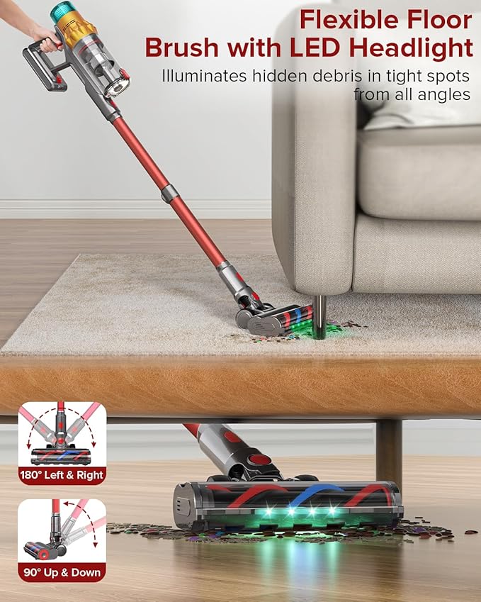 REBANIC S8 Cordless Vacuum Cleaner, 600W 48Kpa Up to 65mins Stick Vacuum Rechargeable, Wireless Lightweight Handheld Vacuum Cleaners for Home Pet Hair Carpet Hardwood Floor Car