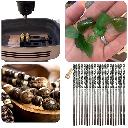 Drilax 20-Pc 2mm Diamond Drill Bit Set | Dremel Compatible with 1 Collet | for Glass, Sea Glass, Gems & Jewelry