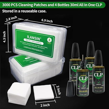 ILANSIN 3000/1500PCS Gun Cleaning Patches+CLP Oil,2"x2" Lint Free Gun Cleaning Cloth,Professional Wipes for Shot Pistol/All Caliber of Firearms.Store in Box Can Store Gun Cleaning Kit,Choose Your Set