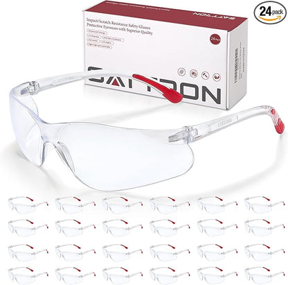 24 Pack Clear Safety Glasses, Protective Eyewear UV Protection & ANSI Z87.1, Safety Goggles Scratch & Impact Resistant Eye Protection for Men & Women - Ideal for Construction, Shooting, Lab Work