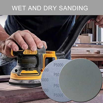 6 Inch 50 Pcs Wet Dry Sanding Discs Hook and Loop, 5000 Grit Sandpaper Automotive Wood Metal Polishing & Sanding, Silicon Carbide Sand Paper for Random Orbital Sander (Grit 5000)