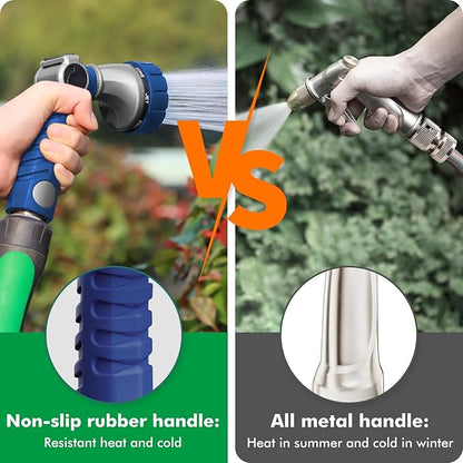 RESTMO Heavy Duty Hose Nozzle, Metal Garden Water Hose Sprayer with 7 Watering Patterns, Thumb Control, On Off Valve, High Pressure Nozzle Sprayer for Watering Plants, Car and Pet Washing, Blue