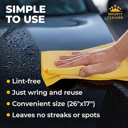 Premium 2pk Mini +1 Free Shammy Cloth for Car Drying - 17”x13” - Super Absorbent Chamois Towel for Car - Scratch-Free, Reusable & Soft Cleaning Towel